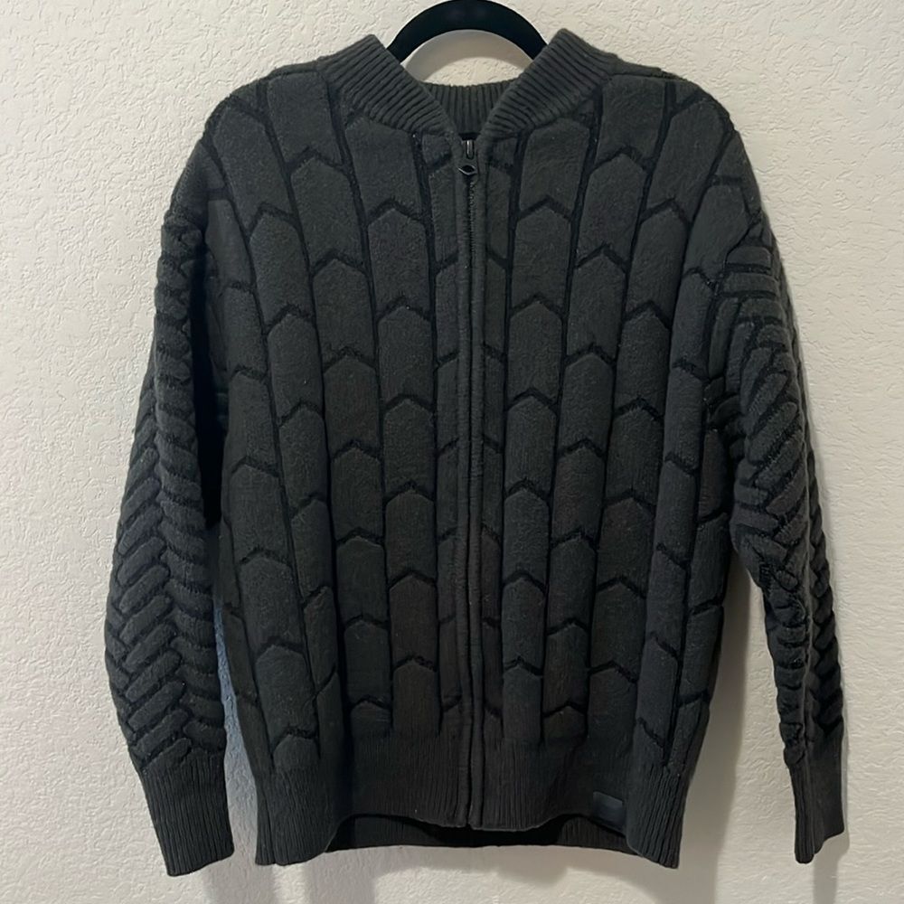 G-STAR RAW Men's Biker Zip Though Knit Green/Black Lambswool, Bomber , Size L